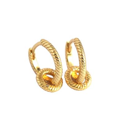 China Supplier Wholesale 925 Sterling Silver Jewelry Gold Plated Professional Women Fashion Simple Twist Circle Earstud Earhoop Earring for sale