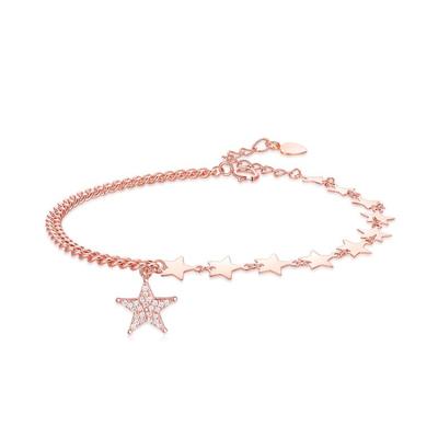 China New Design High Quality 925 Sterling Silver Gold Plated Women Jewelry Double Crystal Cz Zircon Stone Star Chain Bracelet for sale