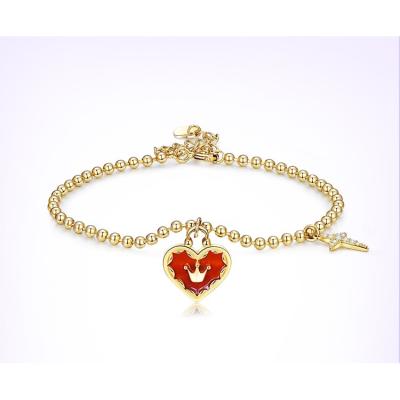 China High Quality Crown CZ Gold Plated Red Stone 925 Sterling Silver Designer Women Jewelry Colored Ins Style Zircon Bracelet Heart for sale