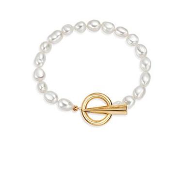 China Hot Selling High Quality Gold Clasp Chain Designer Ins Baroque Style Pearl Women Jewelry Silver Bracelet for sale