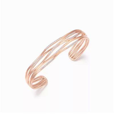 China Factory Direct Selling High Quality Women's 925 Sterling Silver Jewelry Gold Plated Beach Party Bangle Wave Bracelet Half With Extension for sale