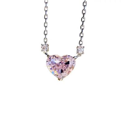 China Custom Rose Color Female Heart High Quality Moissanite Solitaire Necklace 925 Silver Jewelry Gold Plated Necklace For Wedding for sale