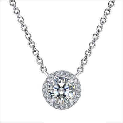 China High Quality Customized Elegant Halo Pave Silver Plated Women's Jewelry Necklace Shiny Moissanite Round Color Necklace for sale