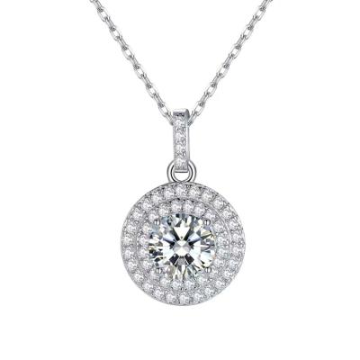 China High Quality Moissanite Round Daily Brilliant Color Necklace Double Wear Halo Pave Necklace For Women for sale