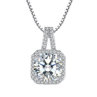 China Customizable High Quality 925 Necklace Moissanite Cushion Silver Color Halo Pave Necklace For Women for sale