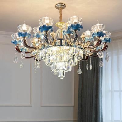 China Residential Luxury Crystal Pendant Lights 18 Heads Warm LED Chandelier Light 12W for sale