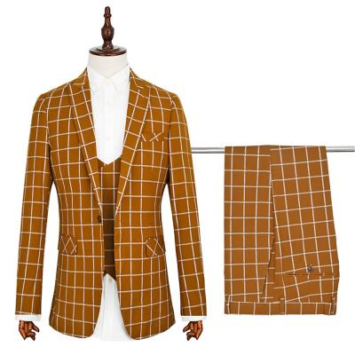 China Wholesales Running Men's Casual Plaid Suit Men's Anti-Wrinkle Suits 3 Pieces Business For Men for sale