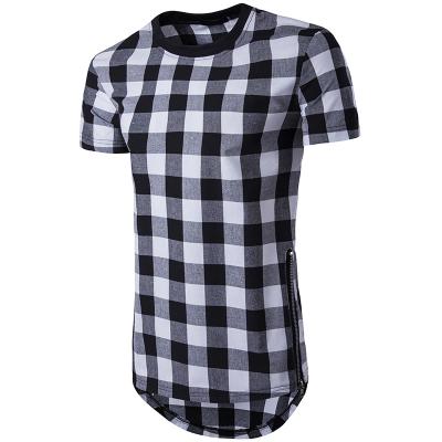 China Anti-Wrinkle Plaid Style Zipper Decoration Around Neck Short Sleeve T-Shirts Men for sale