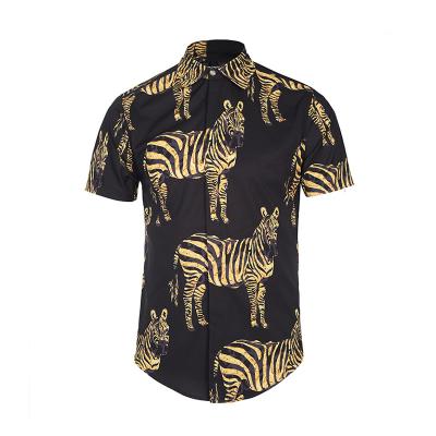 China Anti-pilling new design gold zebra print short sleeve shirts stripes animal print custom mens shirts for sale