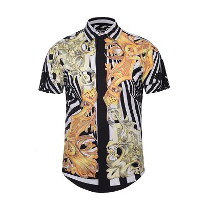 China Classic Decorative Anti-pilling Pattern New Design Stripe Printing Short Sleeve Shirts Printing Custom Made Mens Shirts for sale