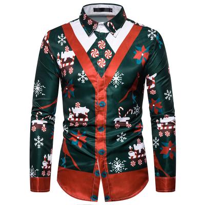 China Latest Design Mens Anti-Pilling Shirt Long Sleeve T-shirt Christmas 3D Printing Shirts For Men for sale