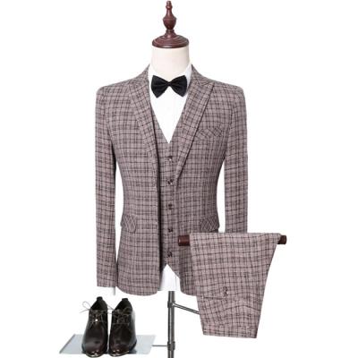 China Slim Fit Anti-Shrink Mens Suit Plaid Suit Business Wedding Dress For Men for sale