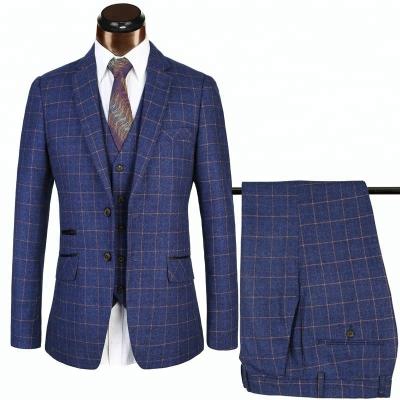 China Anti Shrink Tweed England Slim Fit Gentlemen Suit For Men 3 Piece Plaid Checked Business Men Suit for sale