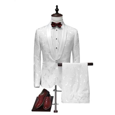 China New Flower Design Anti-shrink White Color Wedding Casual Suit Men Suit for sale