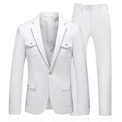 China Anti-Shrink Classic White Color Wedding Suit Slim Fit 2 Pcs Suit For Men for sale