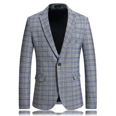 China Slim Fit Anti-Shrink Men's Suit Jacket Business Casual Plaid Straight Blazer For Men for sale