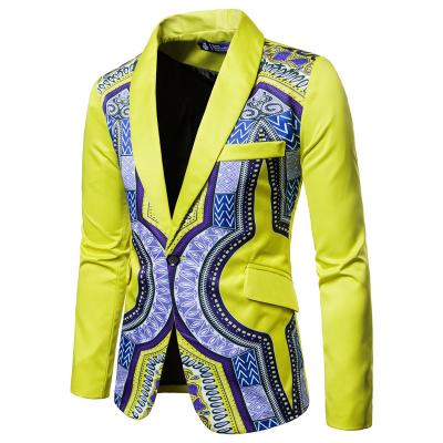 China Printed Casual Men's Suit Coat Ethnic Anti-Shrink Style One Button Fit Slim Fancy Blazer Stylish Jacket for sale