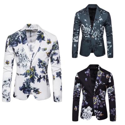 China 2019 Wholesale England Style Mens Suits Anti Shrink Floral Printing Slim Fit Blazers Long Sleeve for sale