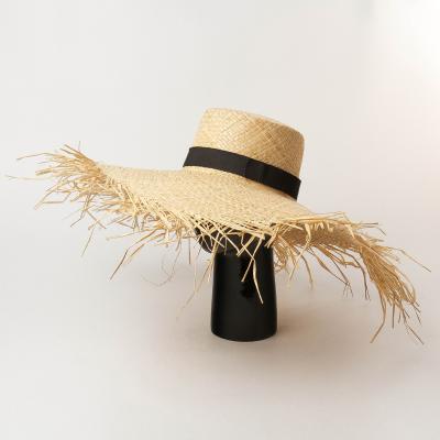 China Image European and American spring gutter laffei straw hat and new summer large ribbon decoration flat surface for sale