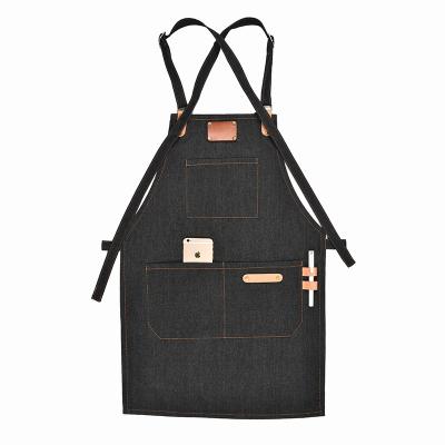 China Drink / Food Leather Denim Leather Men And Women Casual Custom Cotton Top Apron for sale