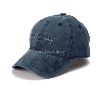 China JOINT Wholesale Custom Washed Cotton Denim Flat Embroidered Logo Baseball Cap Hats for sale