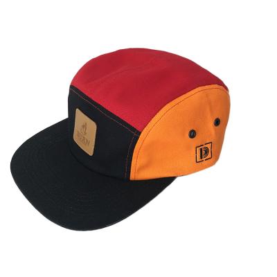 China COMMON High Quality Canvas Leather Badge 5 Panel Camper Hat for sale