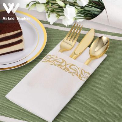 China Airlaid Printed Winning Paper Napkin Stocked Soft Durable Napkins Guest Table Dinner Birthday Napkin With Built In Flatware Pocket for sale