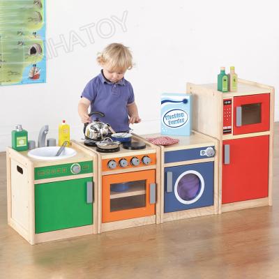 China Eco-Friendly Winning Non-Toxic Wooden Kitchen Toy Sets Role Play Interactive Pretend Happy Kitchen Toys Cooking Toy Kitchen For Girls for sale