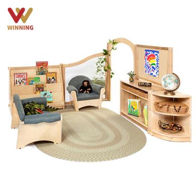 China Eco-friengly Winning Kids Furniture Roomspace Wooden Panel For Kids Room Montessori Kindergarten Furniture With Table And Chairs for sale