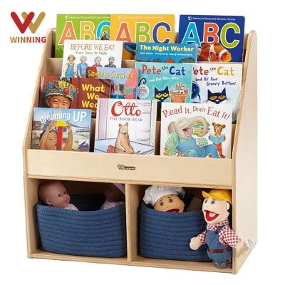 China Wholesale Solid Wood Children's Shelf Gain Kindergarten Picture Book Magazine Storage Rack Eco-friendly Floor Shelf for sale