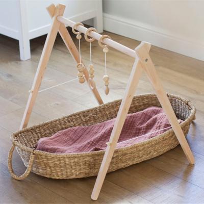 China Toy Winning Natural Beech Wood Educational Baby Gym No Teething Wooden Rattle 4 Toys Activity Foldable Gym Frame Gym Baby Hanging Toy for sale