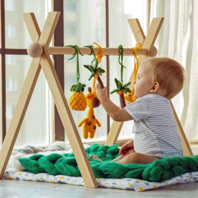 China Toy Wooden Baby Gym Educational Frame with 4 Wooden Baby Teething Toys Montessori Kids Hanging Activity Educational Gym Toys Bar Newborn Gift for sale