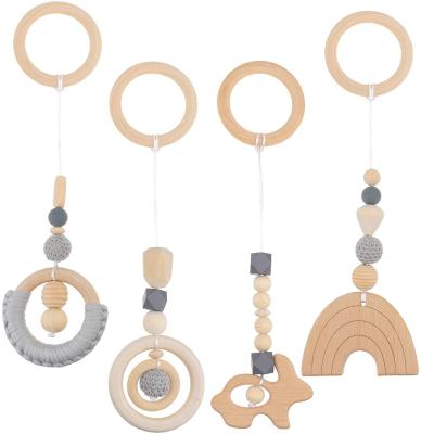 China New Eco-friendly Earning Beads Beech Wood Baby Beads Decoration Piece Wool Teether Ring Baby Toy Wooden Set for sale