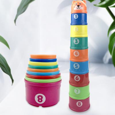 China Safety Winning Colorful Intellectual Game Educational Numbers Folding Stack Up Cups Tower Baby Toys for sale