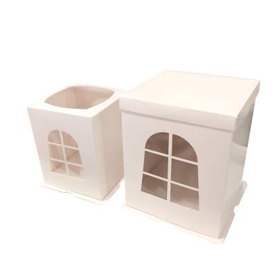 China Disposable Recycled Materials Take Away Food Grade Assemble Cardboard 10 Inch Cake Box With Clear Window for sale