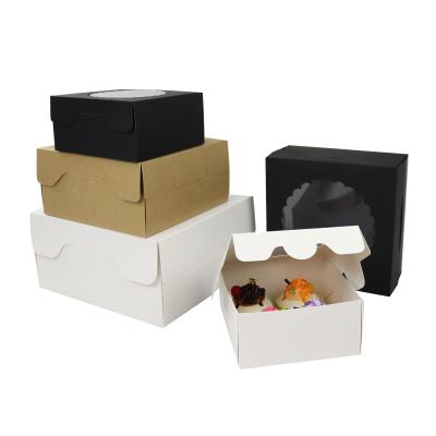 China Recyclable Custom Design Luxury Folding Kraft Paper Black Candy Cookie Cake Wrapping Paper Box With Clear Window for sale