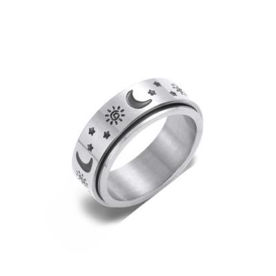 China Anti-allergic/Never Fade/No Rust Rotatable Stainless Steel Couples Titanium Steel Ring Stars And Moon Rings for sale