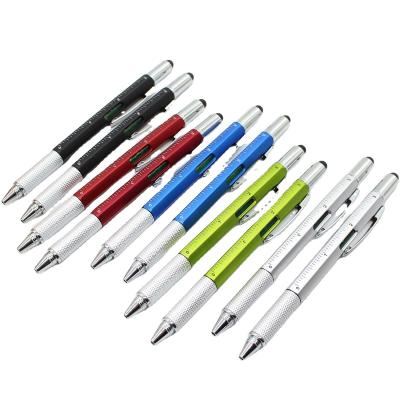 China Promotional Pen Plastic Promotional 6 in 1 Pen Tool Multifunctional Pen Touch Stylus Level Ballpoint Pen for sale