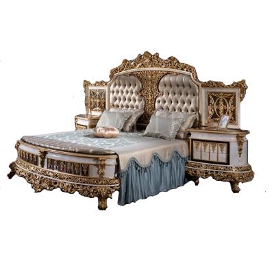 China Hand Carved Flowers Furniture Frame Double King Europe Bedroom Furniture Set Wooden Luxury Bed Customized Bed for sale