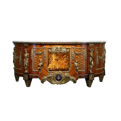 China Hand Carved Antique French Style Sideboard Cabinet Solid Wood Luxury Dining Room Furniture Set for sale