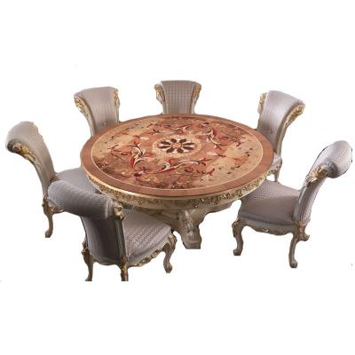 China Hand Carving Luxury Wooden Dining Table 6 Chairs Wooden Dining Room Furniture for sale