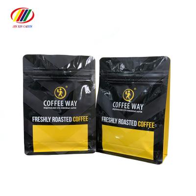 China Flat Bottom Aluminum Matte Moisture Proof Laminated Black Custom Printed Coffee Bags 250g With Valve for sale