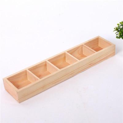 China Wholesale 5 Grids Modern Succulent Planting Wooden Box Tray Rectangle Container Small Flowerpot Planter Flower Pot for sale