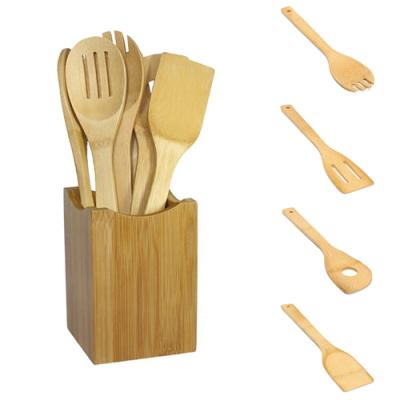 China 2021 Wholesale Sustainable Bamboo Kitchen Utensil Wooden Cooking Spoon Tool Mixing Set for sale