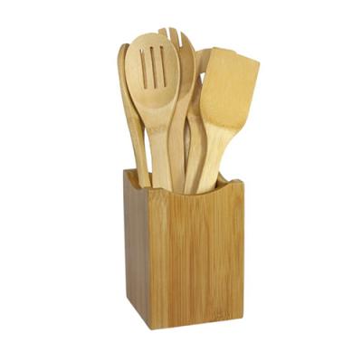 China Viable Wholesale Bamboo Kitchen Utensil Wooden Spoon Spatula Tool Mixing Set for sale