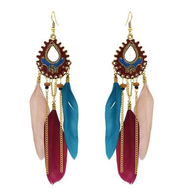 China Wholesale Bohemian Feather Earrings Gold Vintage BOHEMIA Indian Feather Earrings Feather Earrings for sale