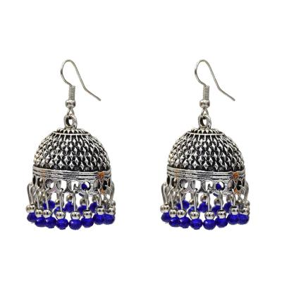 China Retro BOHEMIA Style Indian Ethnic Silver Metal Carving Beaded Flower Dangle Earrings Vintage Hot Earrings for sale