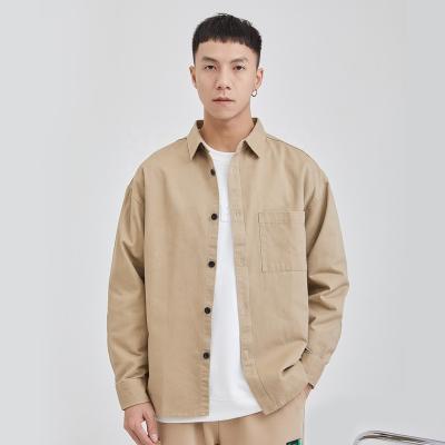 China Breathable Spring 2022 Light Business Casual Cardigan shirt new solid color lapel pocket long sleeve shirt for men for sale