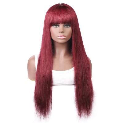 China Wholesale Silky Straight Wave Wine Red Hair Straight Wigs With Bangs Full Machine Made Wigs For Women Color Brazilian Straight Hair Wigs With for sale