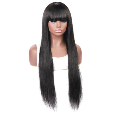 China CASIA Silky Straight Human Hair Wigs With Bangs Pre Plucked Full Wigs Machine Made Malaysian Remy Hair Wig Natural Color for sale